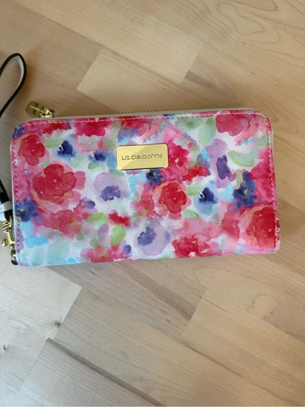 Liz Claiborne Watercolor Floral Zip Wristlet - Pink Multi